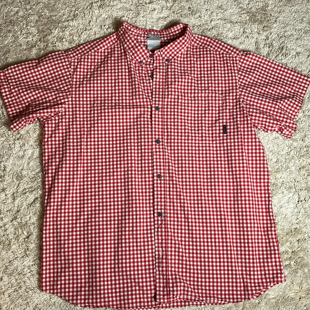 Columbia Men's Short Sleeve Button Up Shirt, Standard Fit, Red Checkered, Sz XXL